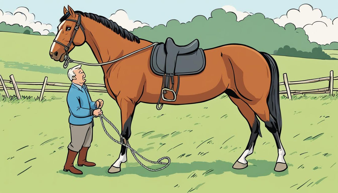 cartoon image of an older guy with his horse teaching it to stop and back up