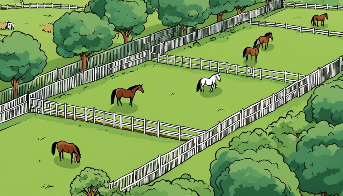 Cartoon image of horses in a nicely fenced paddock