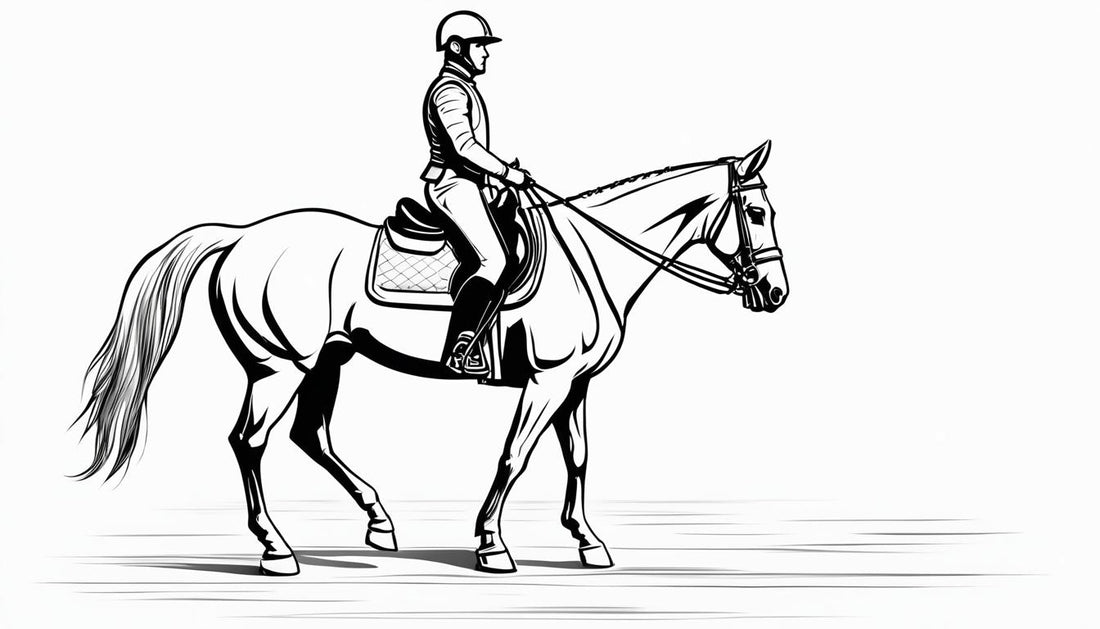 Comic horse rider on a horse with the optimal horse riding back protector