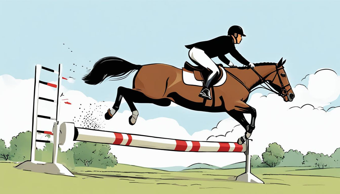 Horse and Rider jumping over obstacle. Cartoon