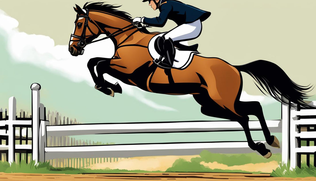 Cartoon of Rider and Horse jumping over obstacle