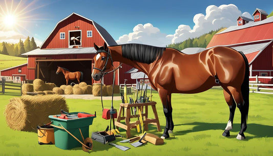 Horse in front of a barn