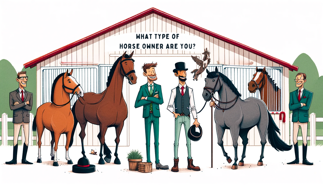 Cartoon image with some guys and some horses about what type of horse owner you are