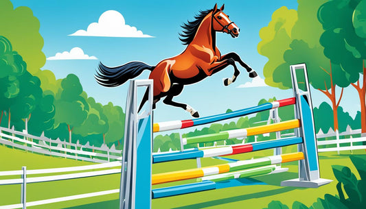 Horse jumping over show jumps