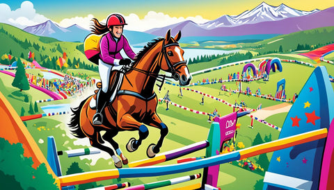 female rider on a horse riding through a fun parkour