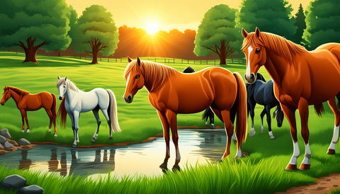 horse standing on a green pasture