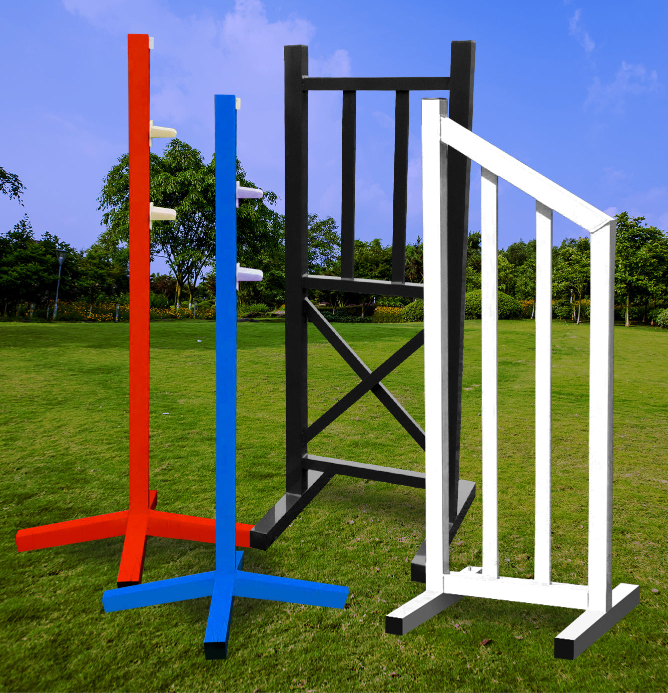 Training Jumps in different colors: red blue black white