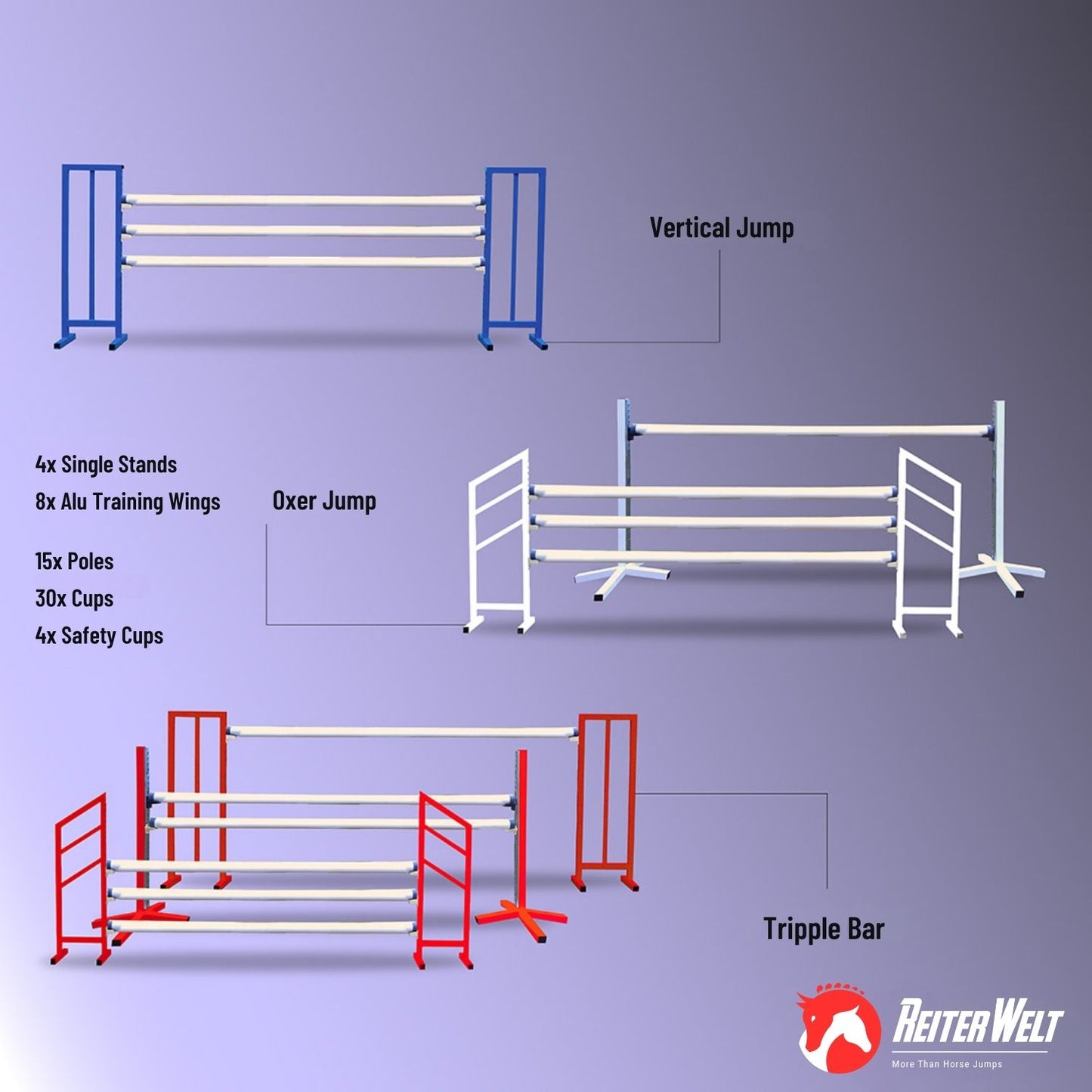 Alu Jumps Training Package-6 sauts de formation de chevaux en aluminium avec des bâtons